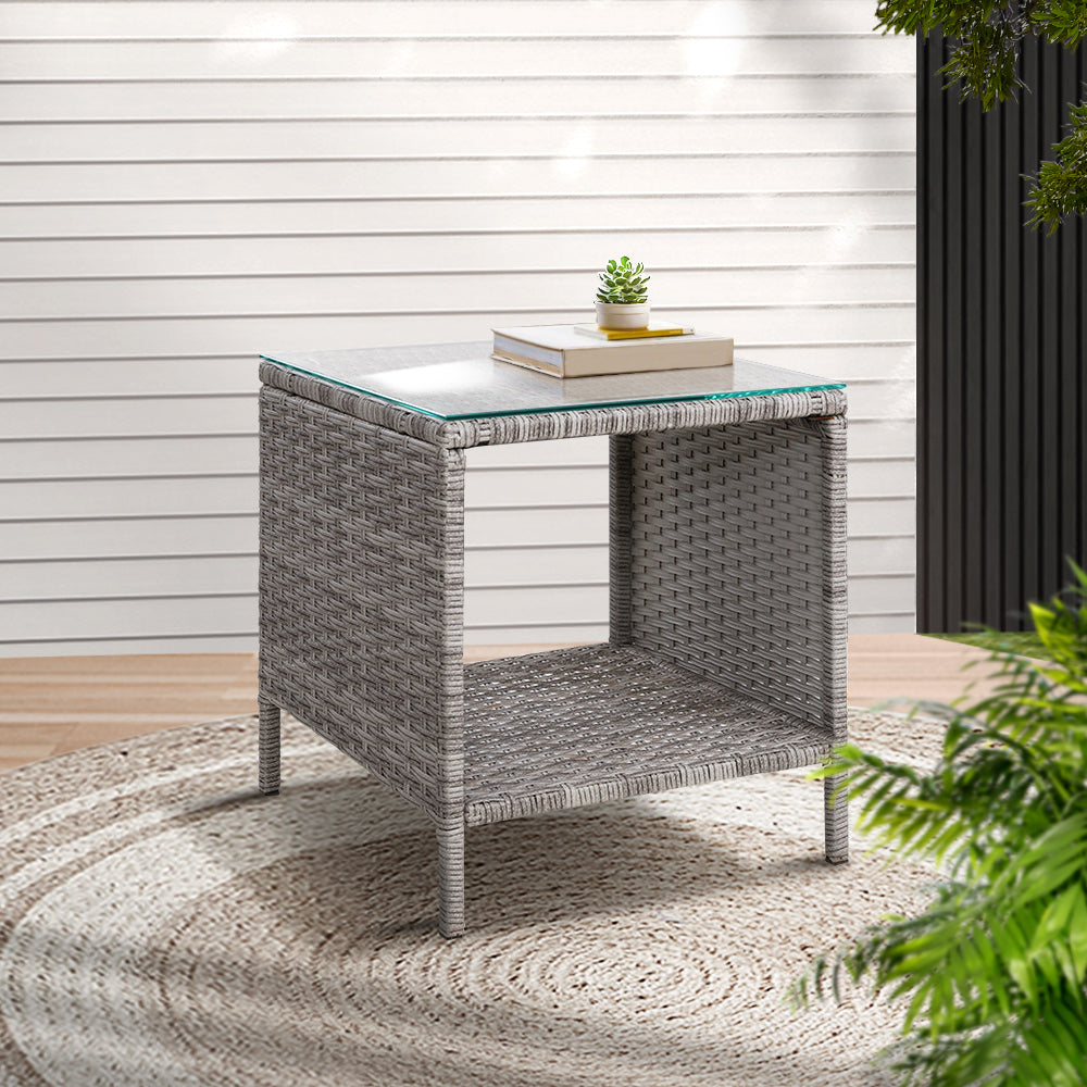 Gardeon Outdoor Wicker Side Table — Grey
