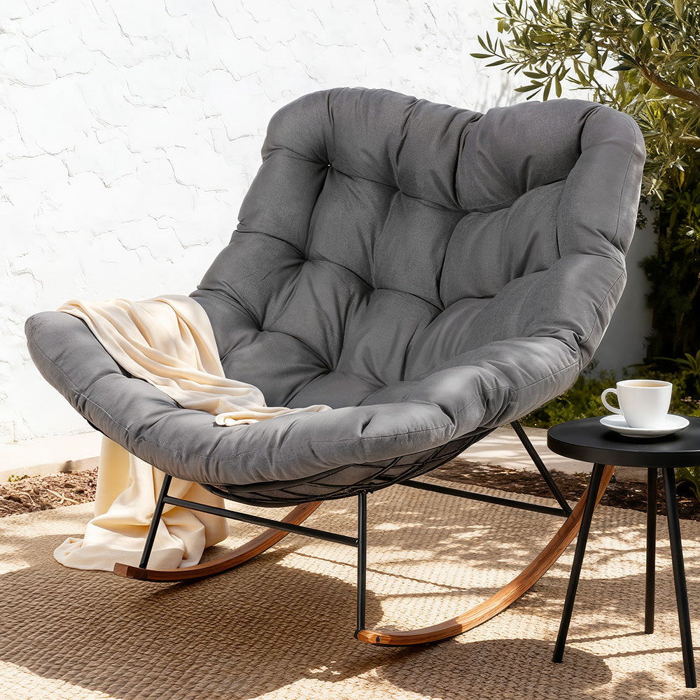 Gardeon Papasan Rocking Chair — Grey Outdoor &amp; Indoor