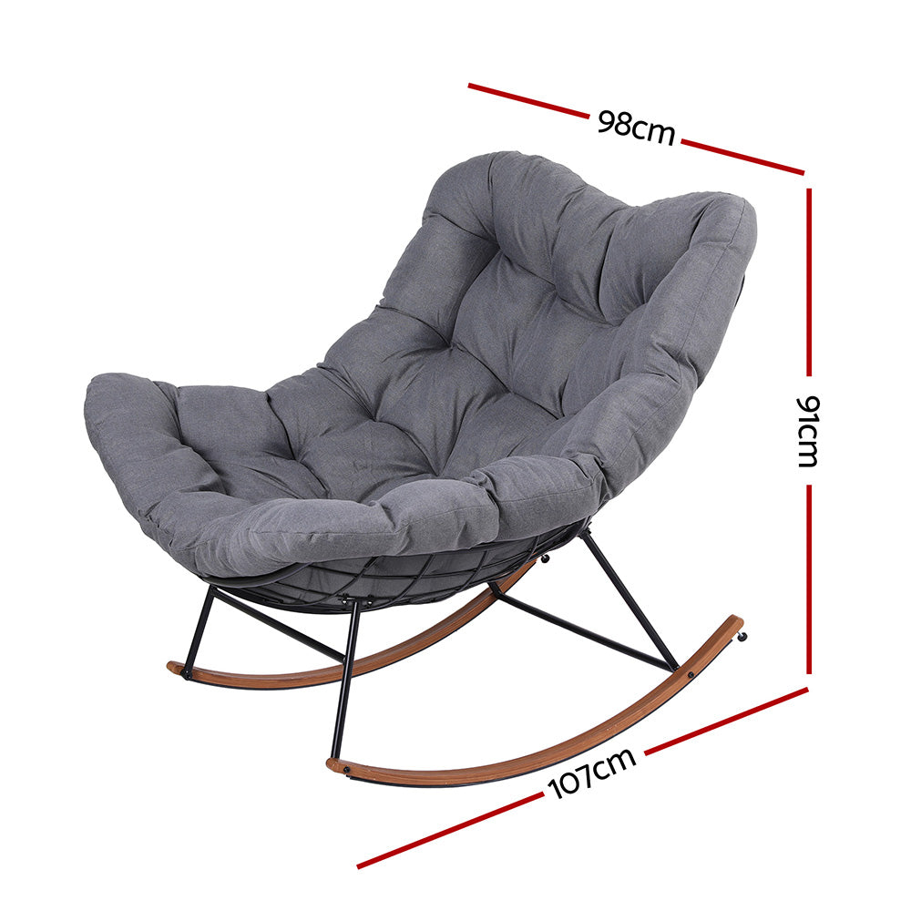 Gardeon Papasan Rocking Chair — Grey Outdoor &amp; Indoor