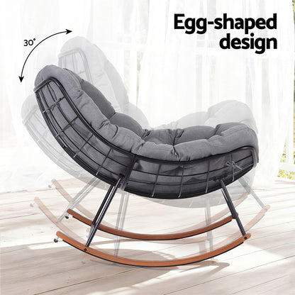 Gardeon Papasan Rocking Chair — Grey Outdoor &amp; Indoor