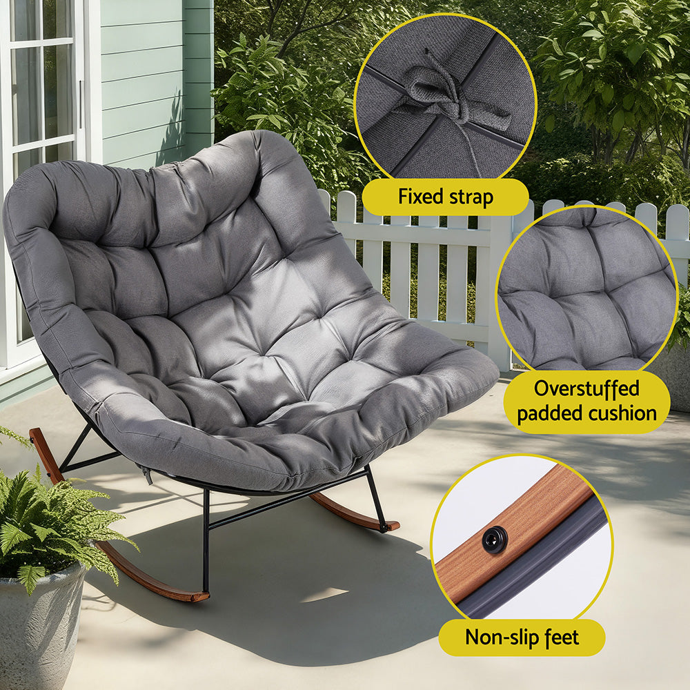 Gardeon Papasan Rocking Chair — Grey Outdoor &amp; Indoor