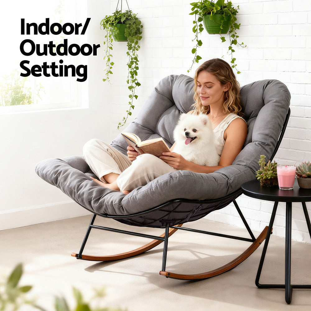 Gardeon Papasan Rocking Chair — Grey Outdoor &amp; Indoor