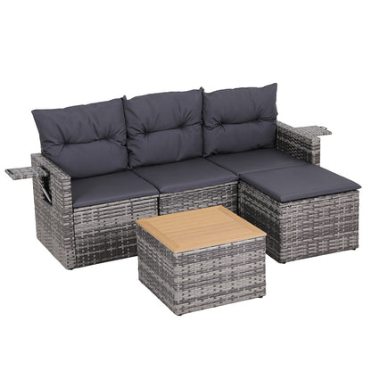 Gardeon 5-Piece Outdoor Sofa Set — 4-Seater PE Wicker Lounge with Ottoman, Grey
