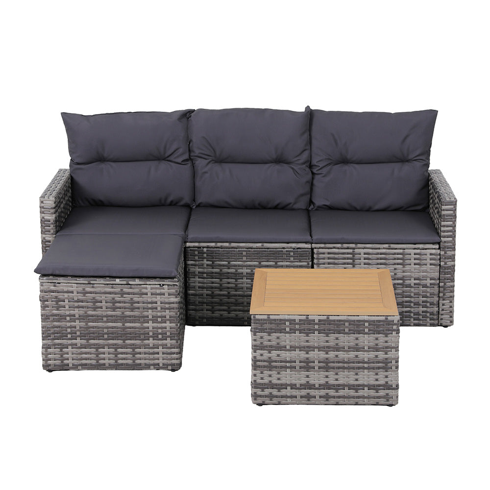 Gardeon 5-Piece Outdoor Sofa Set — 4-Seater PE Wicker Lounge with Ottoman, Grey