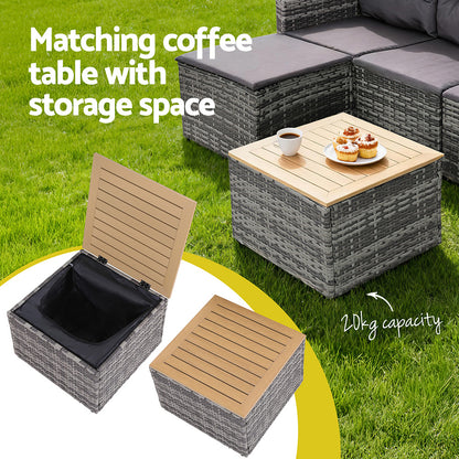 Gardeon 5-Piece Outdoor Sofa Set — 4-Seater PE Wicker Lounge with Ottoman, Grey