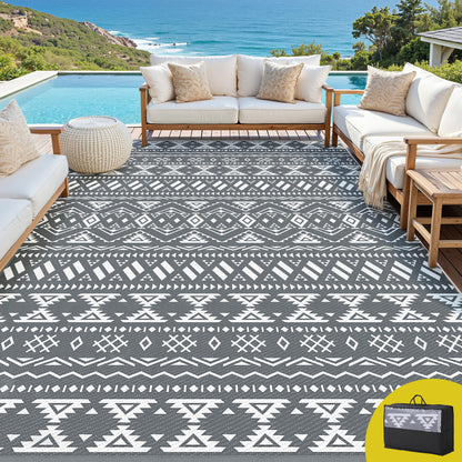 Gardeon Reversible Outdoor Rug 274x366cm — Grey