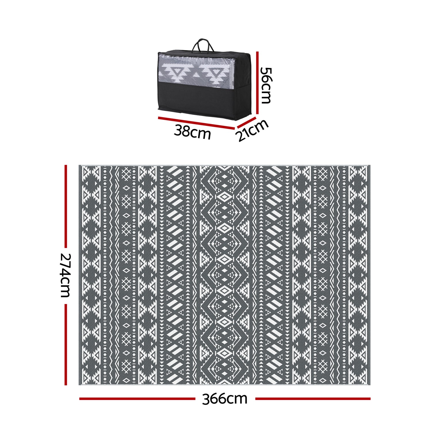 Gardeon Reversible Outdoor Rug 274x366cm — Grey