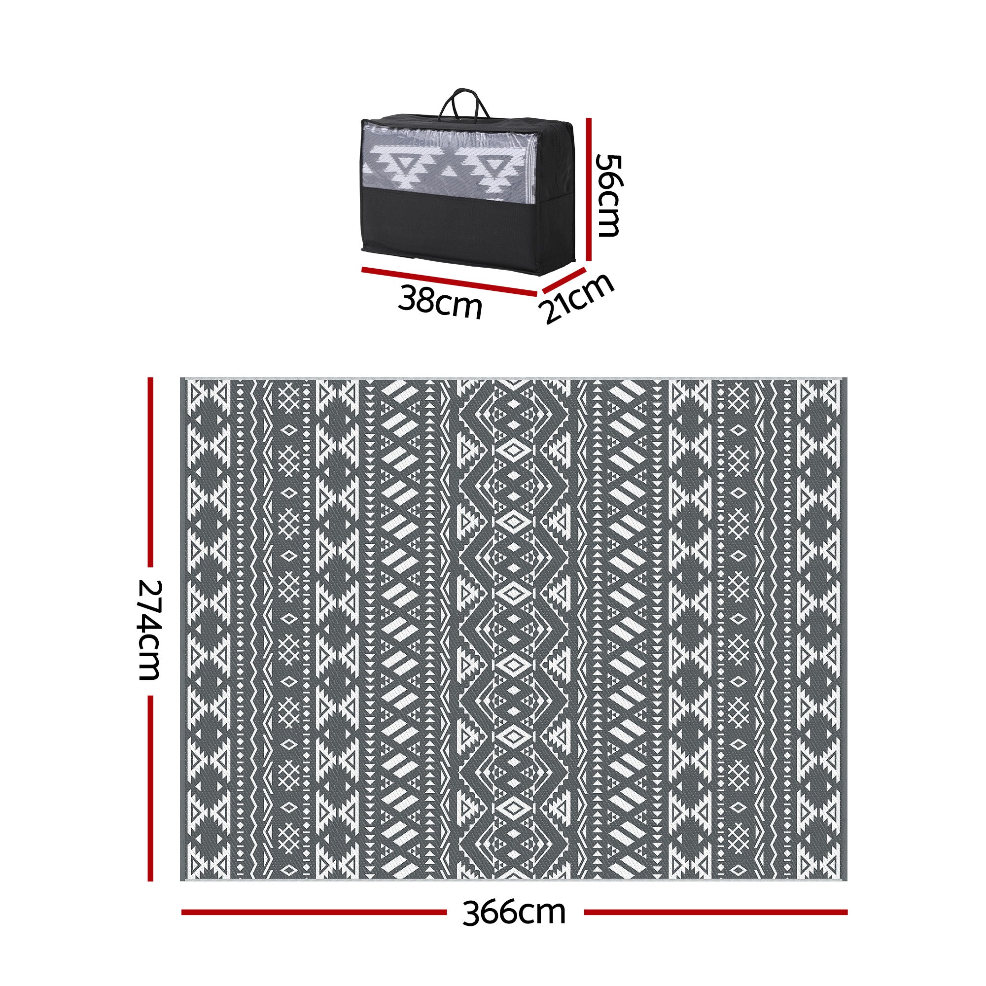Gardeon Reversible Outdoor Rug 274x366cm — Grey