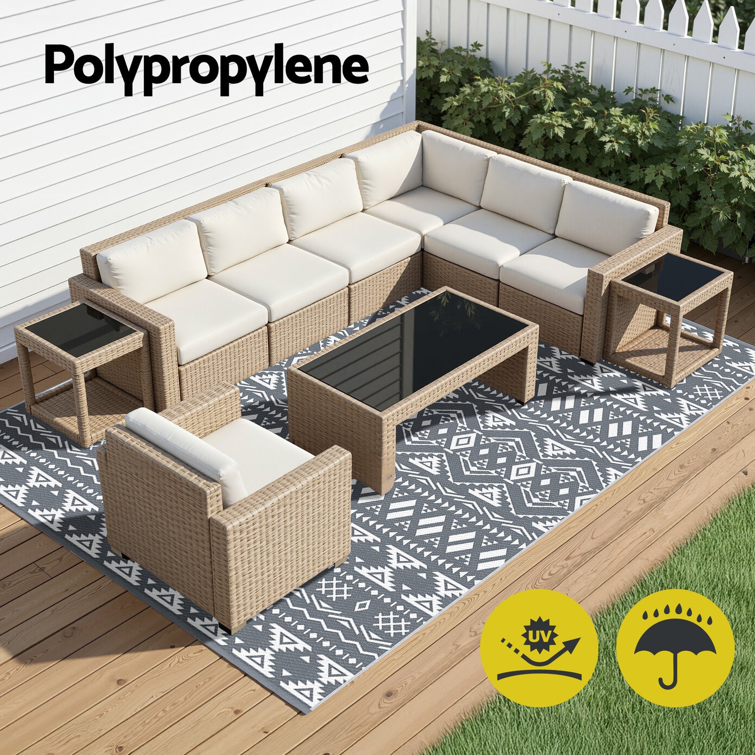 Gardeon Reversible Outdoor Rug 274x366cm — Grey