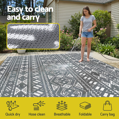 Gardeon Reversible Outdoor Rug 274x366cm — Grey