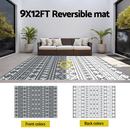 Gardeon Reversible Outdoor Rug 274x366cm — Grey