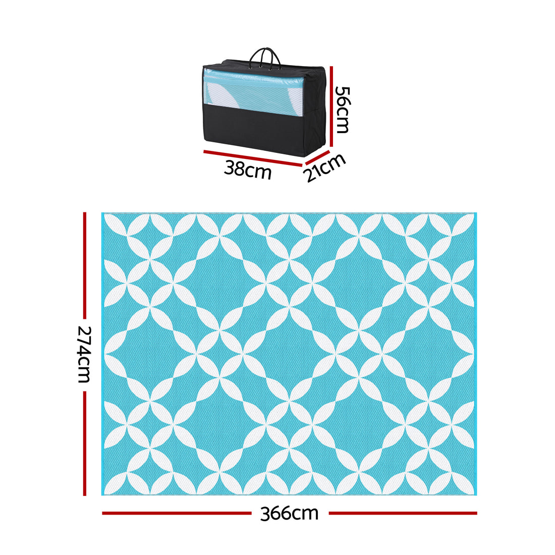 Gardeon Reversible Outdoor Rug 274x366cm — Light Blue