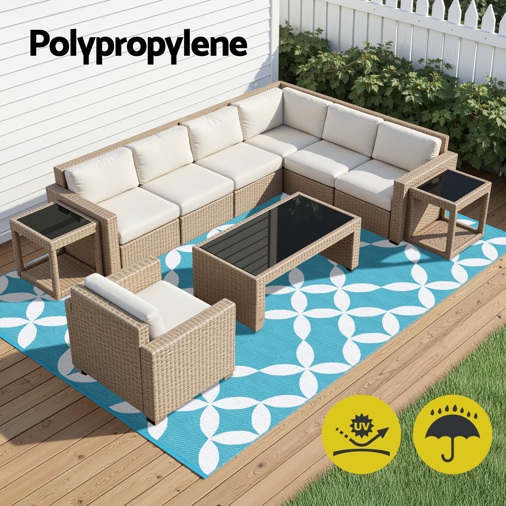 Gardeon Reversible Outdoor Rug 274x366cm — Light Blue