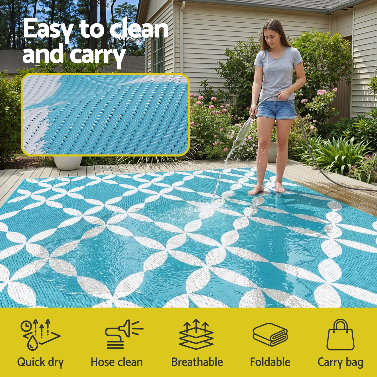 Gardeon Reversible Outdoor Rug 274x366cm — Light Blue