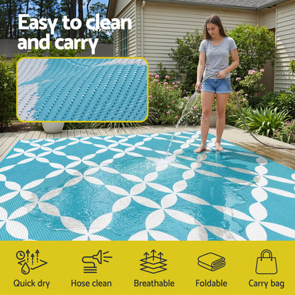 Gardeon Reversible Outdoor Rug 274x366cm — Light Blue