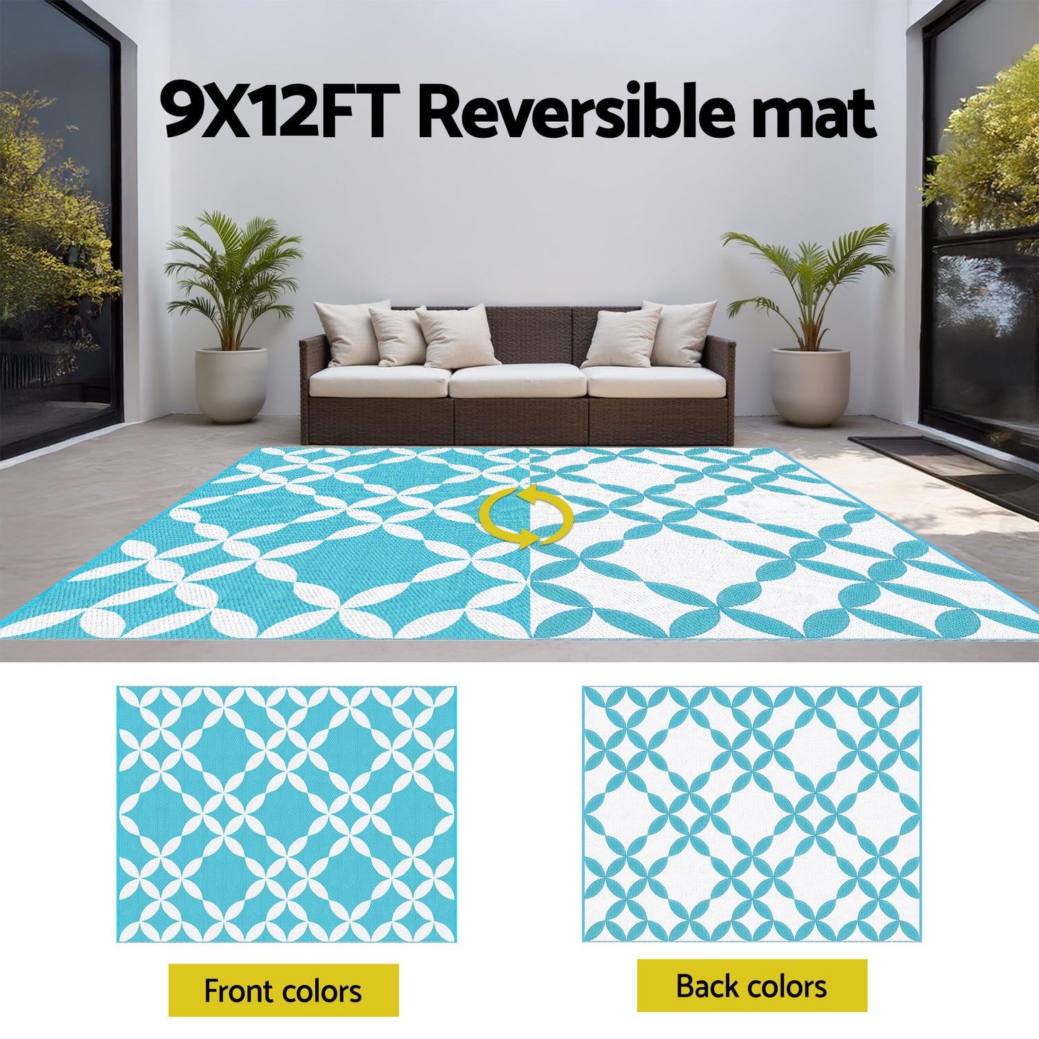 Gardeon Reversible Outdoor Rug 274x366cm — Light Blue