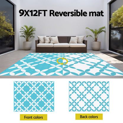 Gardeon Reversible Outdoor Rug 274x366cm — Light Blue
