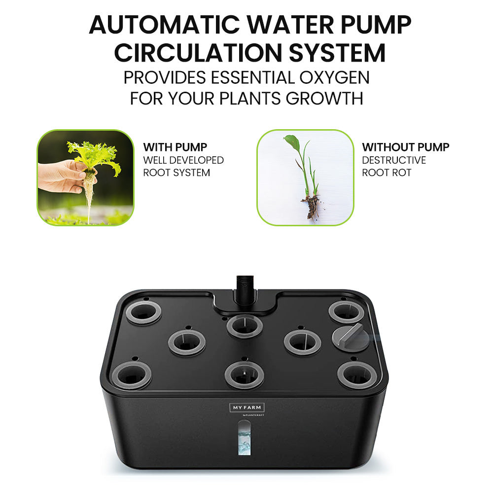 Hydroponic Growing System, with Water Level Window &amp; Pump 8 Pod - Black