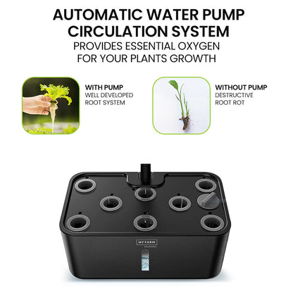 Hydroponic Growing System, with Water Level Window &amp; Pump 8 Pod - Black