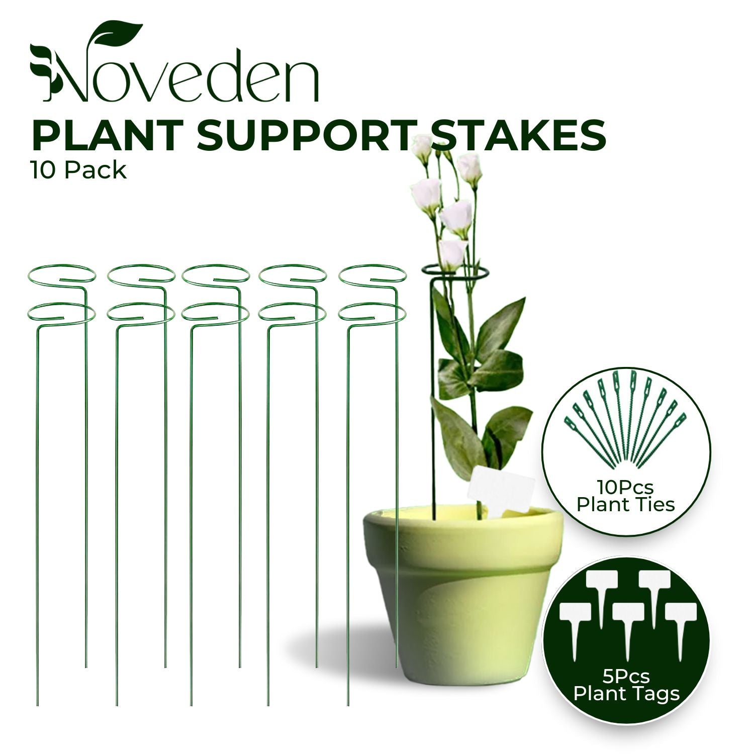 Noveden | Plant Flower Stake Set  - 10pcs Green