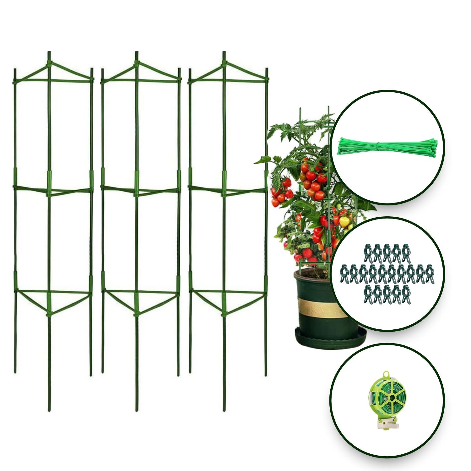 Noveden |Tomato Supports Cages - 3 Sets Green