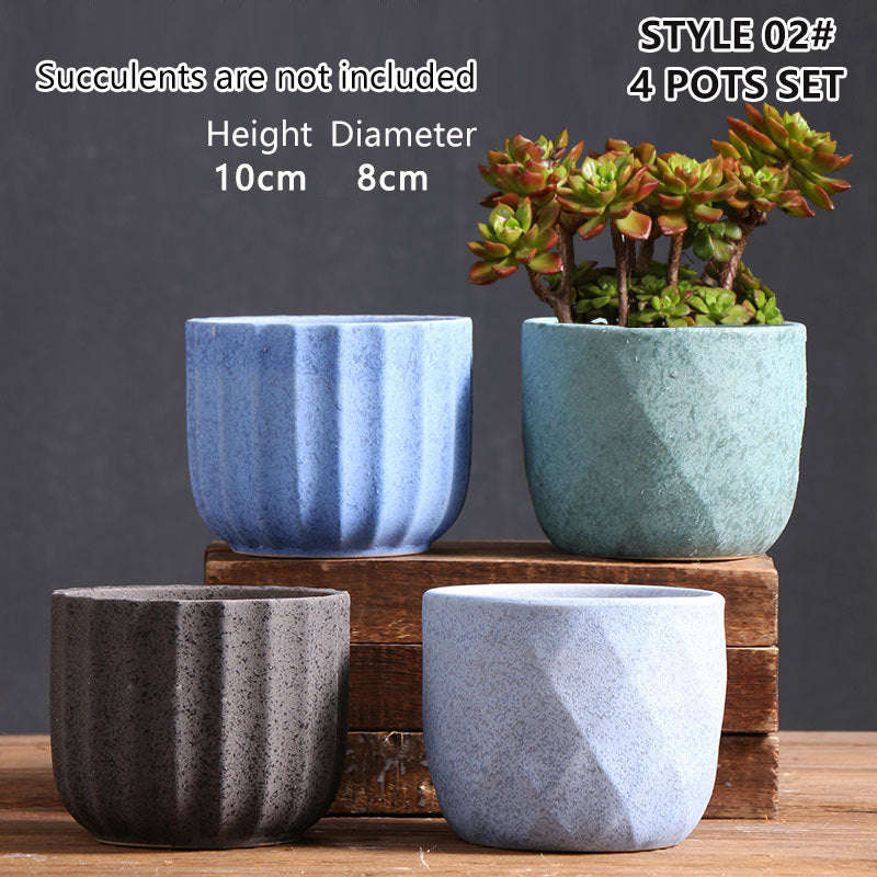 Ceramic Clay Pottery Pots Set Succulent Flower Planter Series 03(Style 02