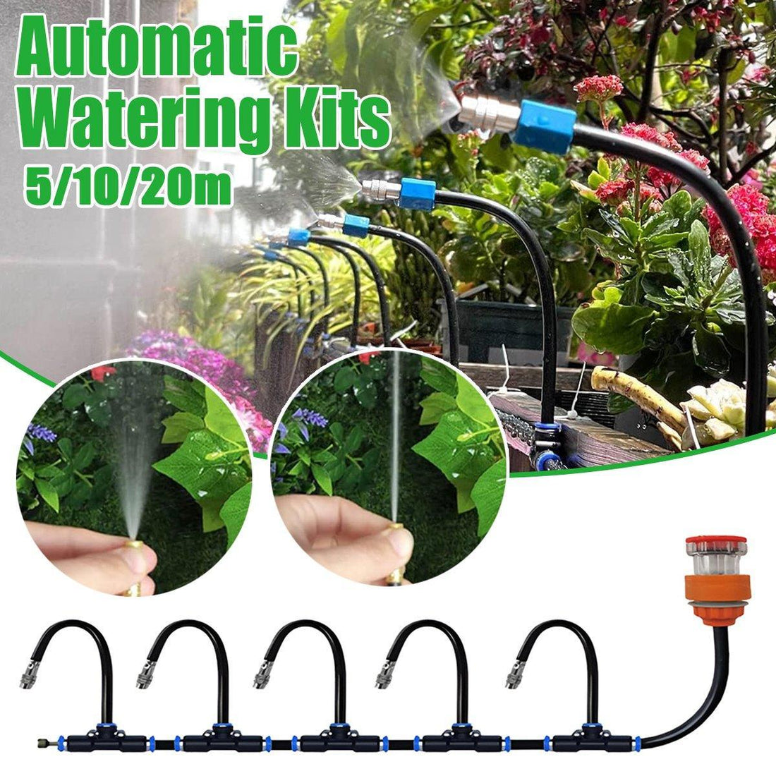 Garden Watering System Adjustable Spray Irrigation Hose Sprinkler 20m