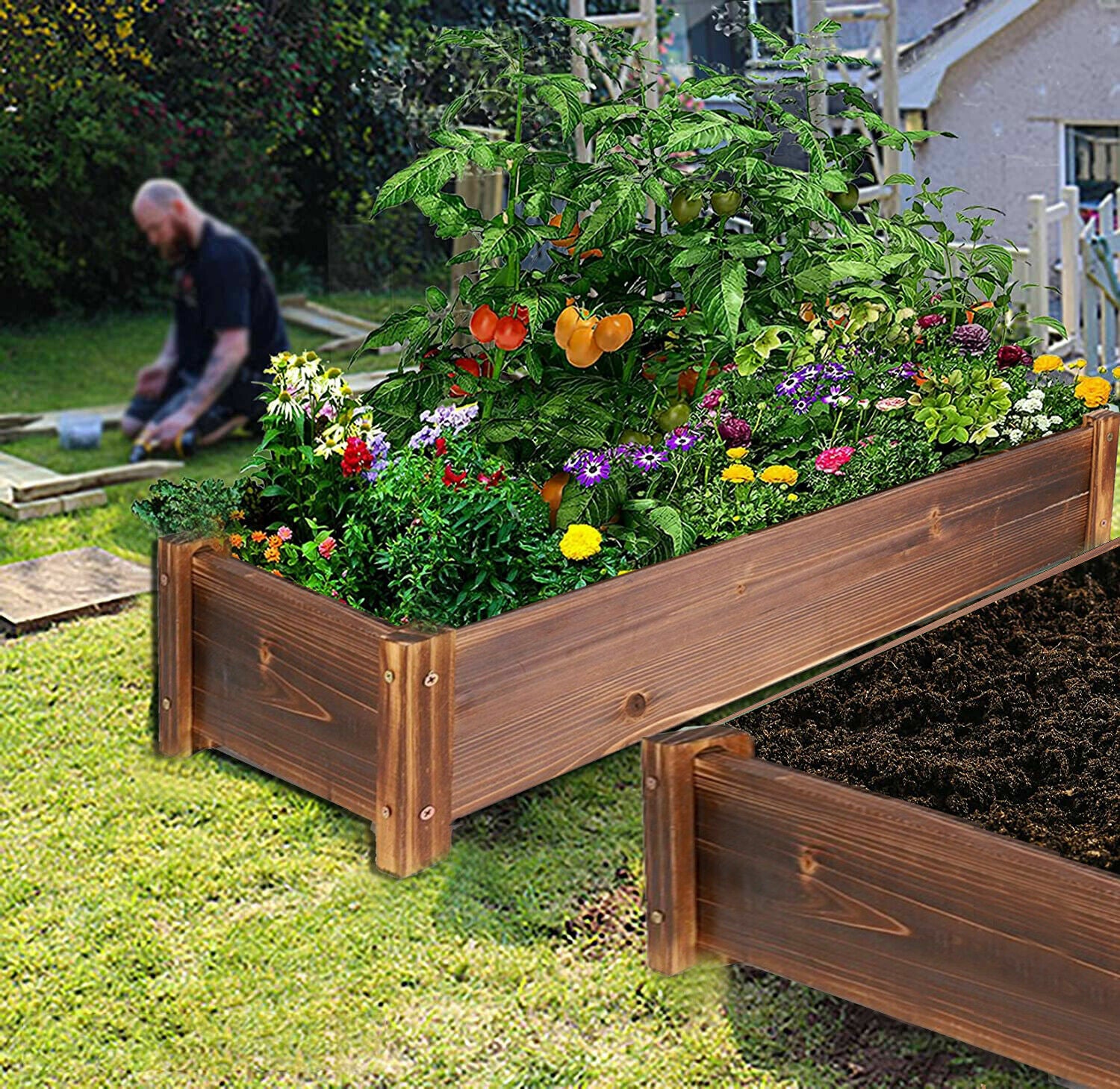 Wooden Raised Garden Bed 65cm x 33cm x 16cm
