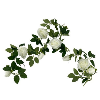 Artificial White Rose Garland 1.9m