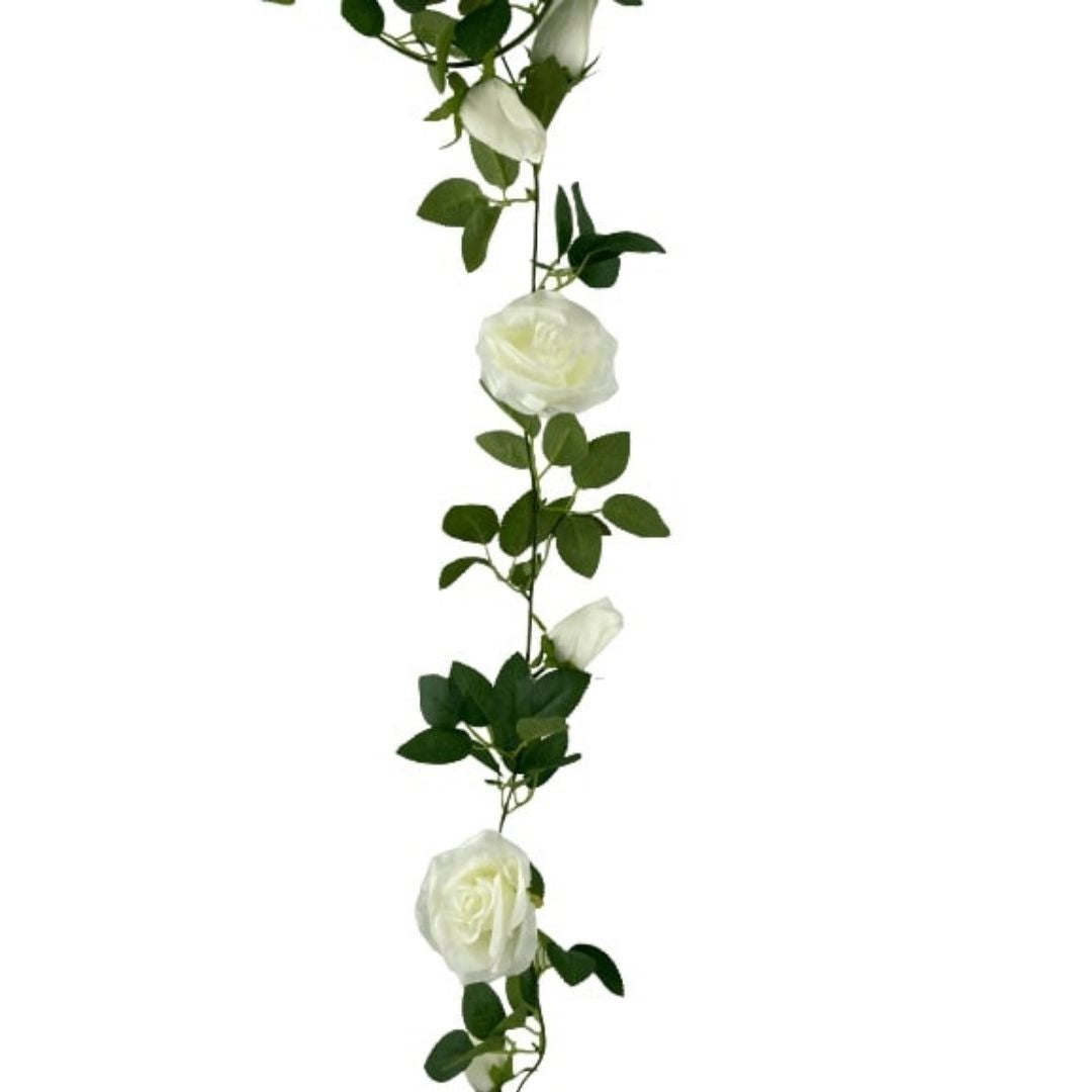 Artificial White Rose Garland 1.9m