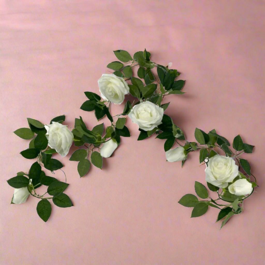 Artificial White Rose Garland 1.9m