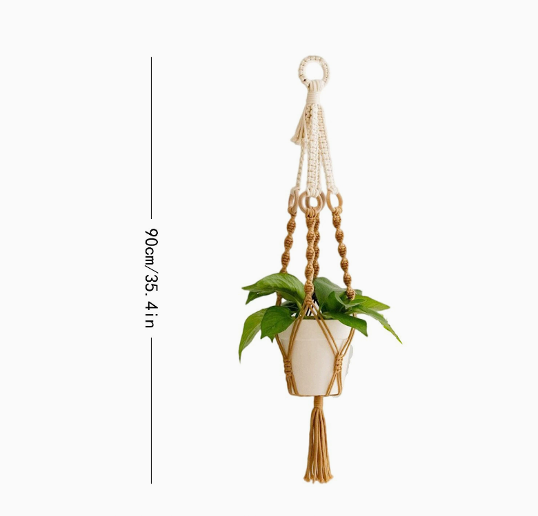 2 pcs Handwoven Plant Hanger-Cotton Rope Hanging Planter with Wooden Rings