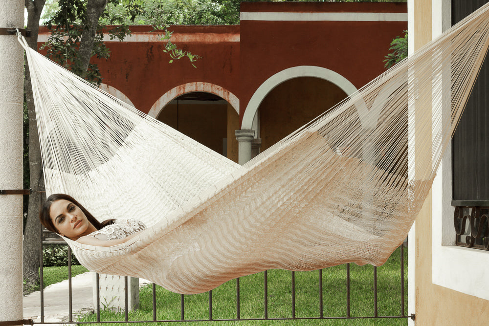 Mayan Legacy Outdoor Cotton Hammock — Family Size Marble