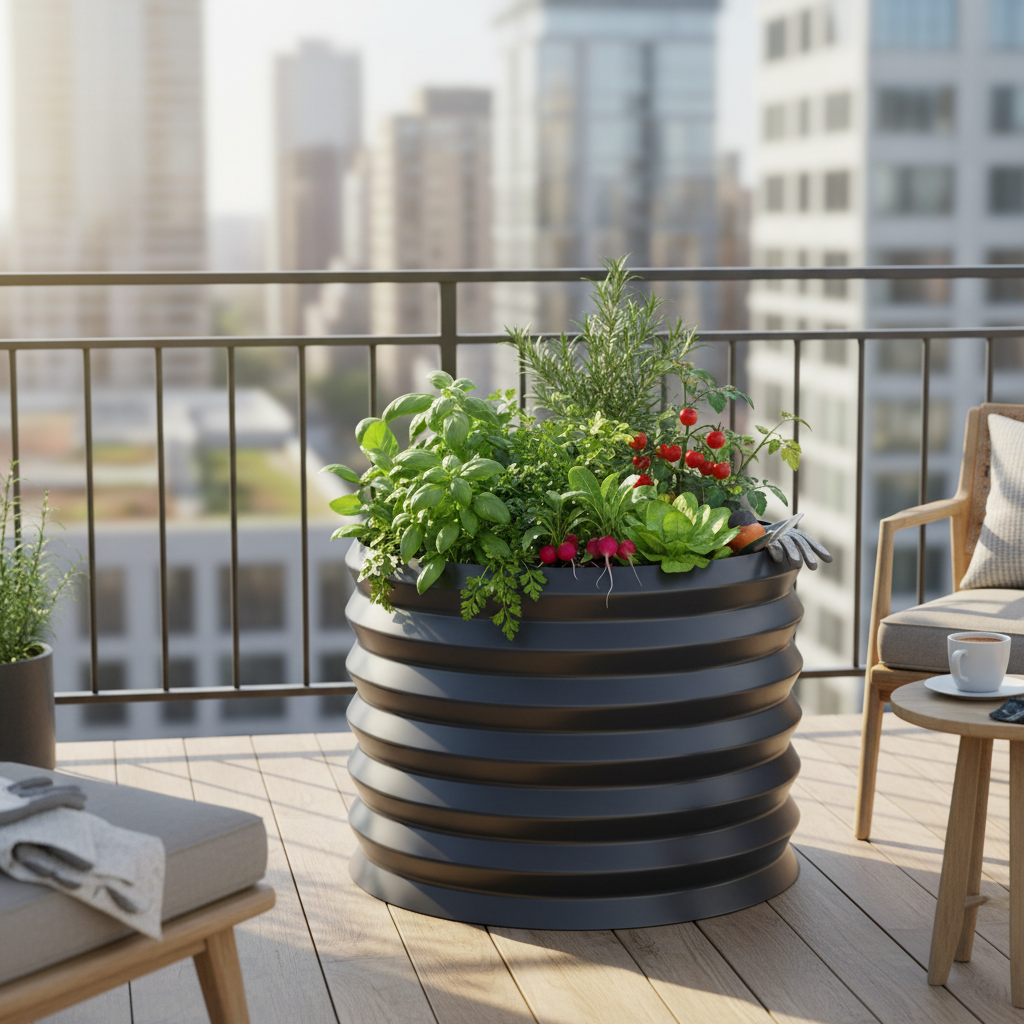 Balcony herb garden with actual product