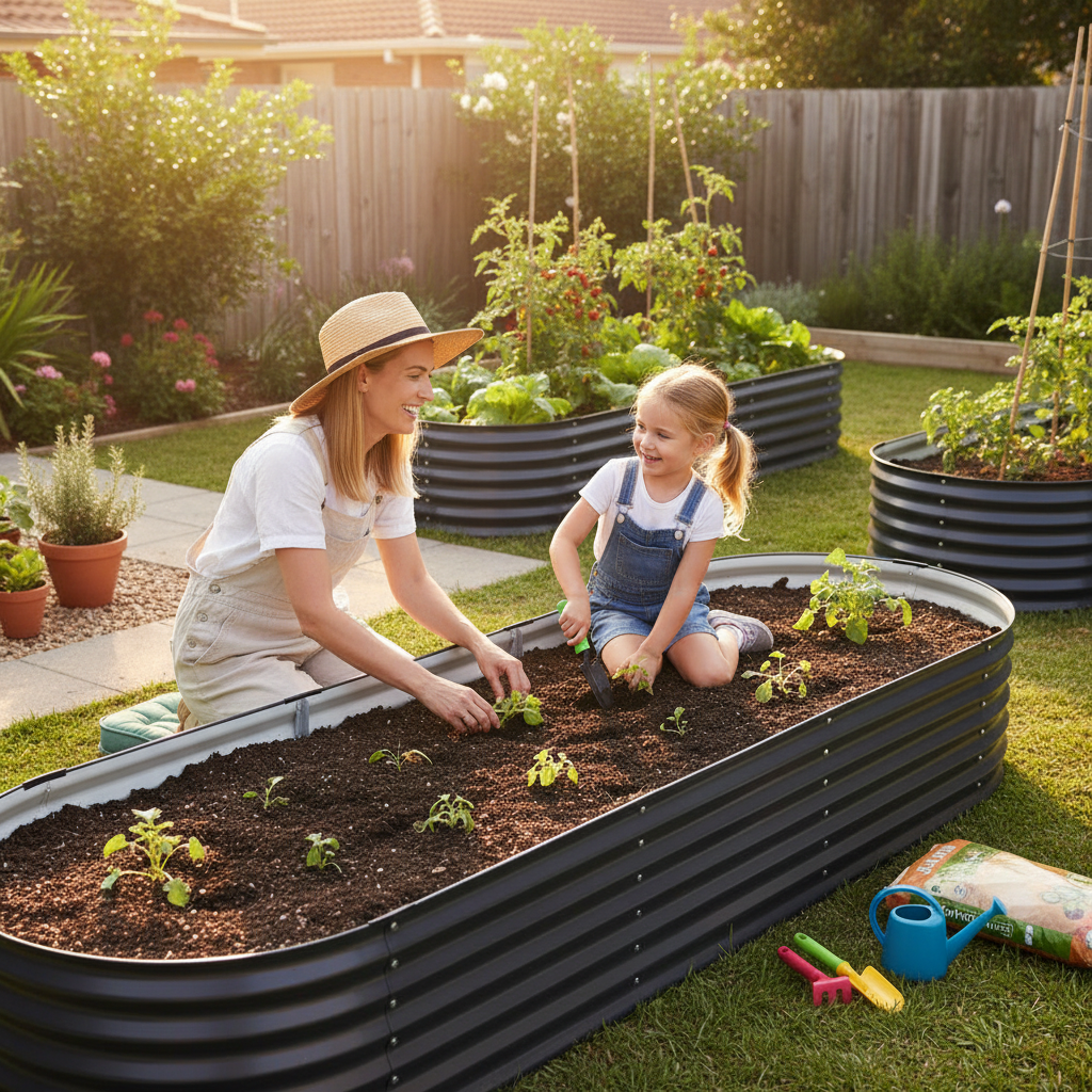 Family planting in Greenfingers raised beds