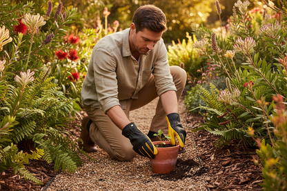 Gold Leaf DRY TOUCH Gents gardening gloves in use in Australian garden