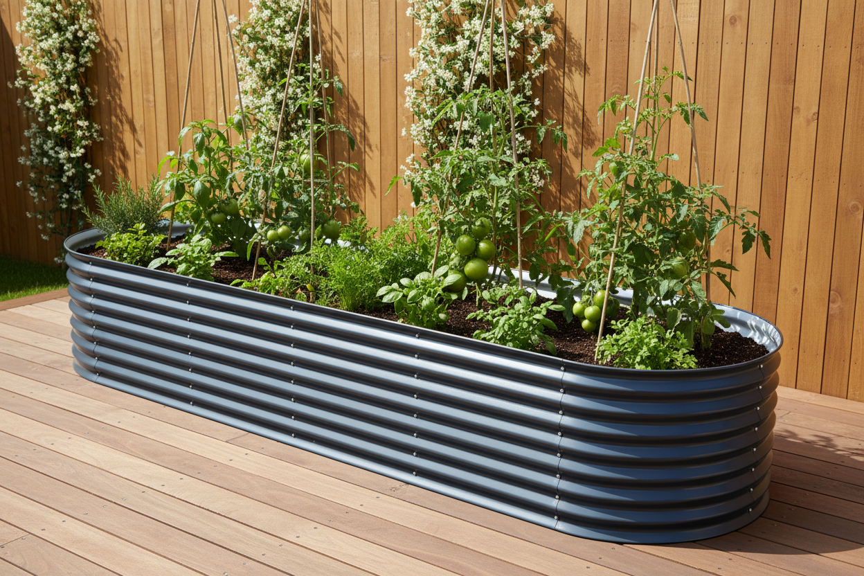 Greenfingers 3.2m x 56cm garden bed in backyard