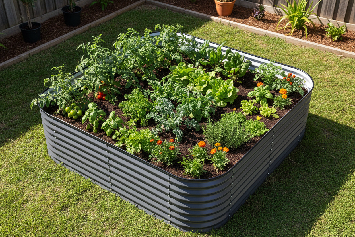Overhead view of 56cm deep planted garden bed