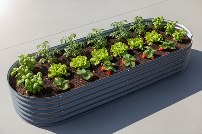 Overhead view of planted 240cm garden bed