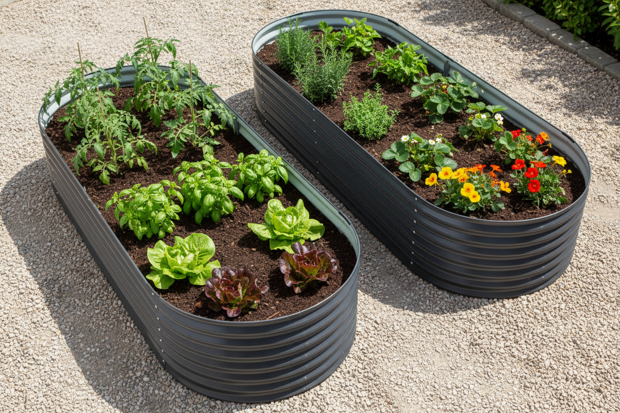 Overhead view of twin pack with companion planting