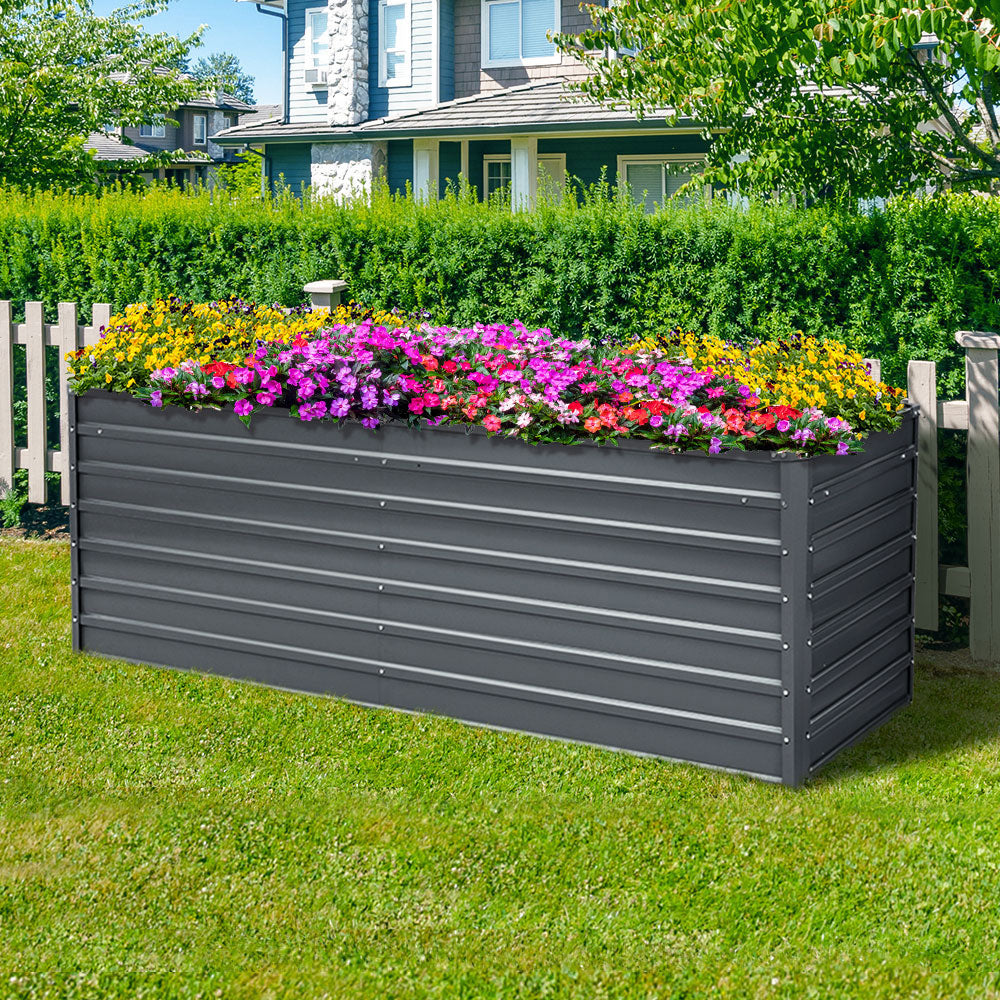 high raised garden bed with flowers. Available in Australia greenfingers by planters raised gardens perth