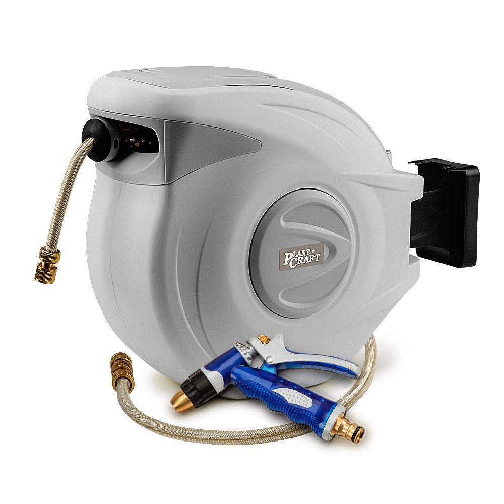 PLANTCRAFT 30M Retractable Garden Water Hose Reel Brass Wall Mount Gun Rewind garden hose australia