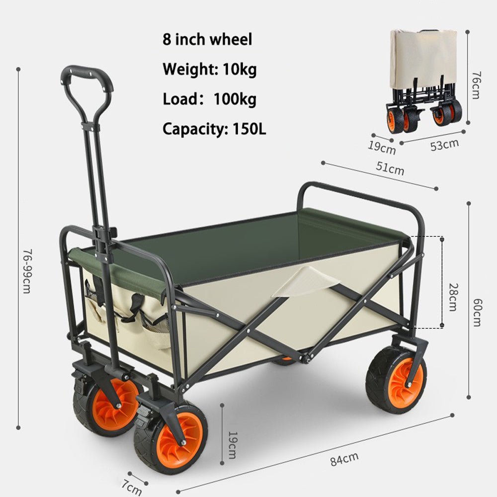 Folding Beach Wagon Cart Trolley 8 Inch Wheel - Beige