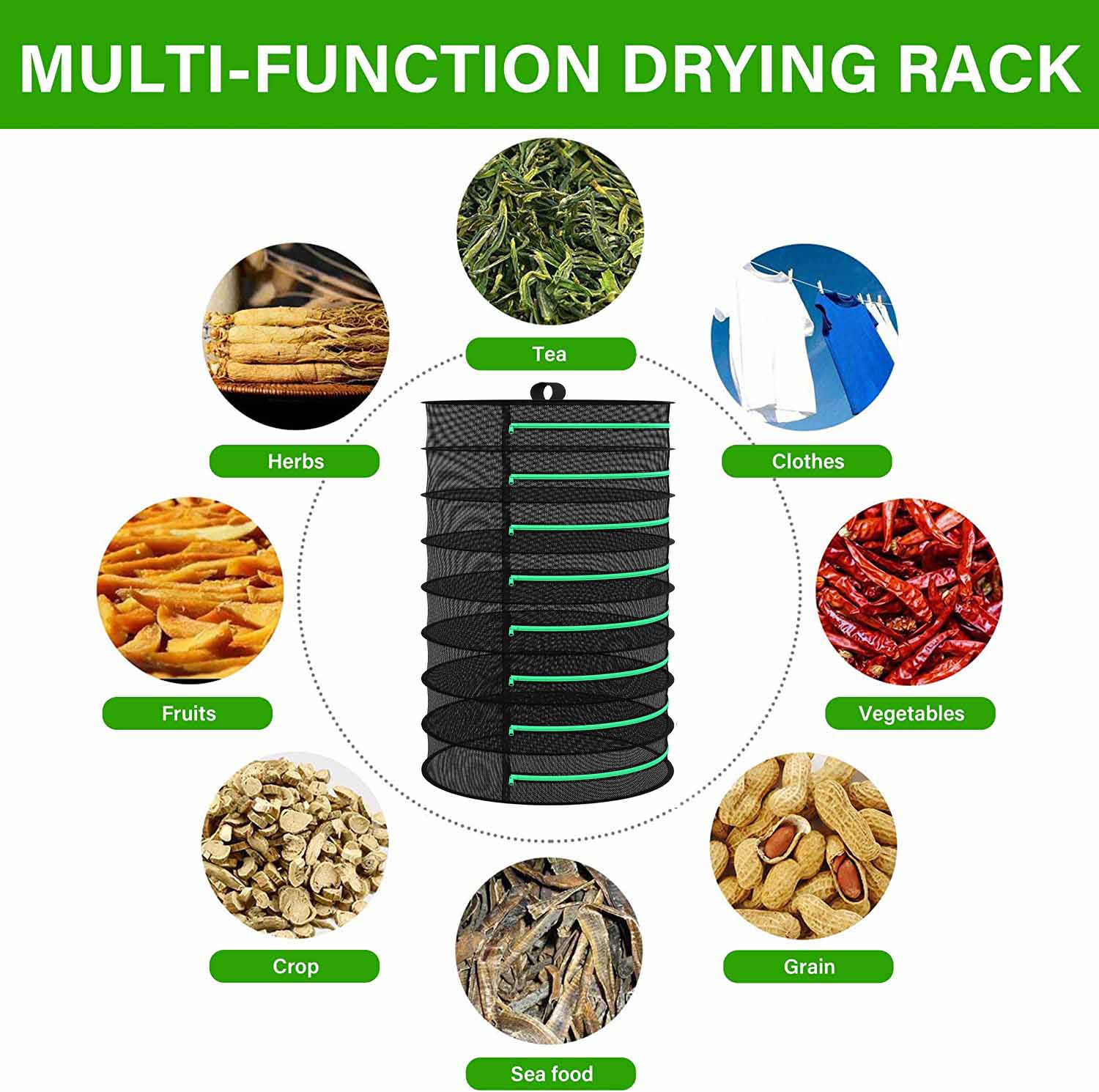 Foldable Herb/Vegetable Fruit Drying  Rack 8-Layer